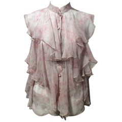 Alexander McQueen Pink And White Sleeveless Chiffon Top