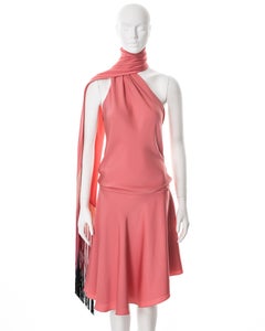 Alexander McQueen pink bias cut silk fringed scarf dress, ss 2008