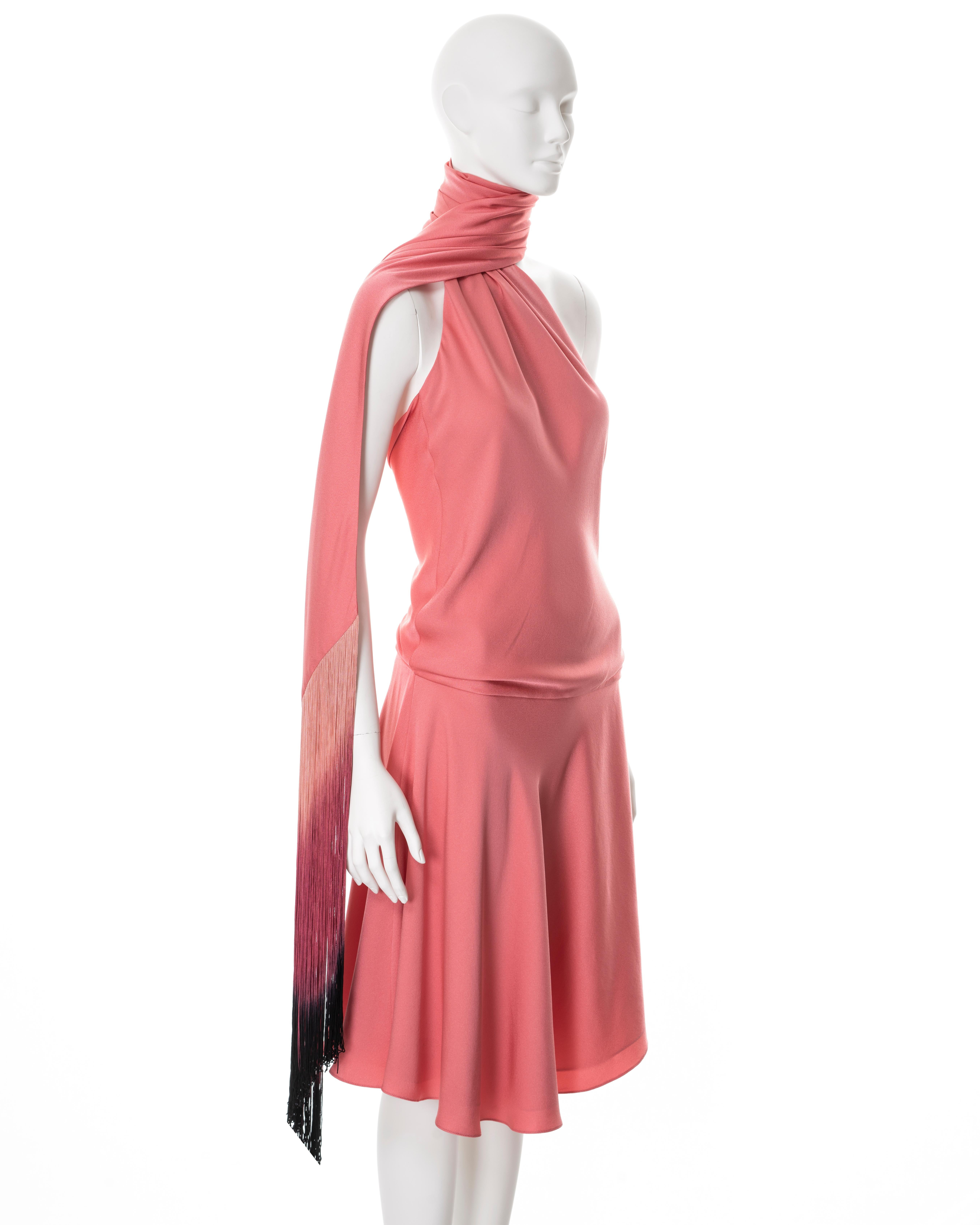 Alexander McQueen vestido pañuelo rosa de seda con flecos, ss 2008 Rosa