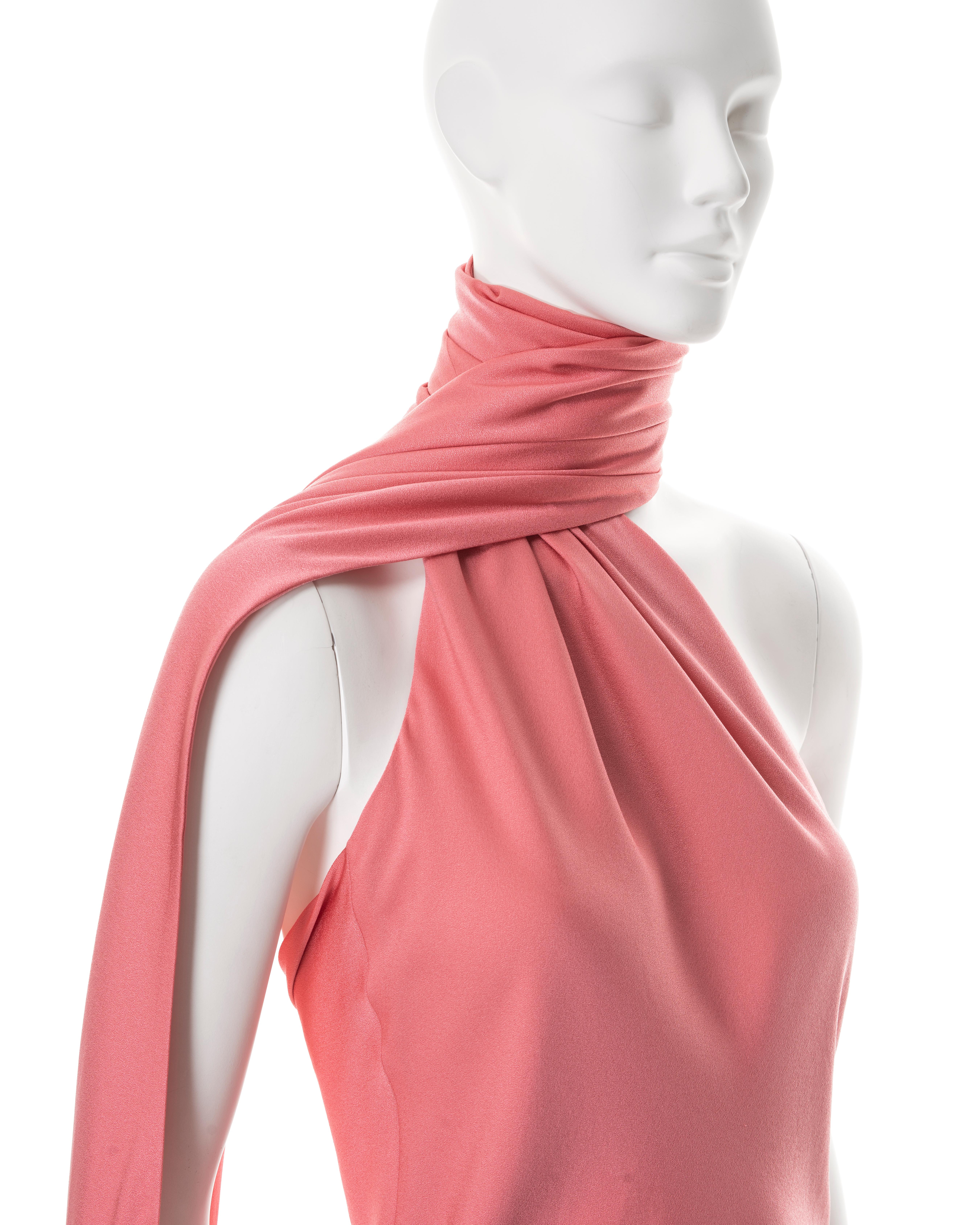 Women's Alexander McQueen pink bias cut silk fringed scarf dress, ss 2008 For Sale