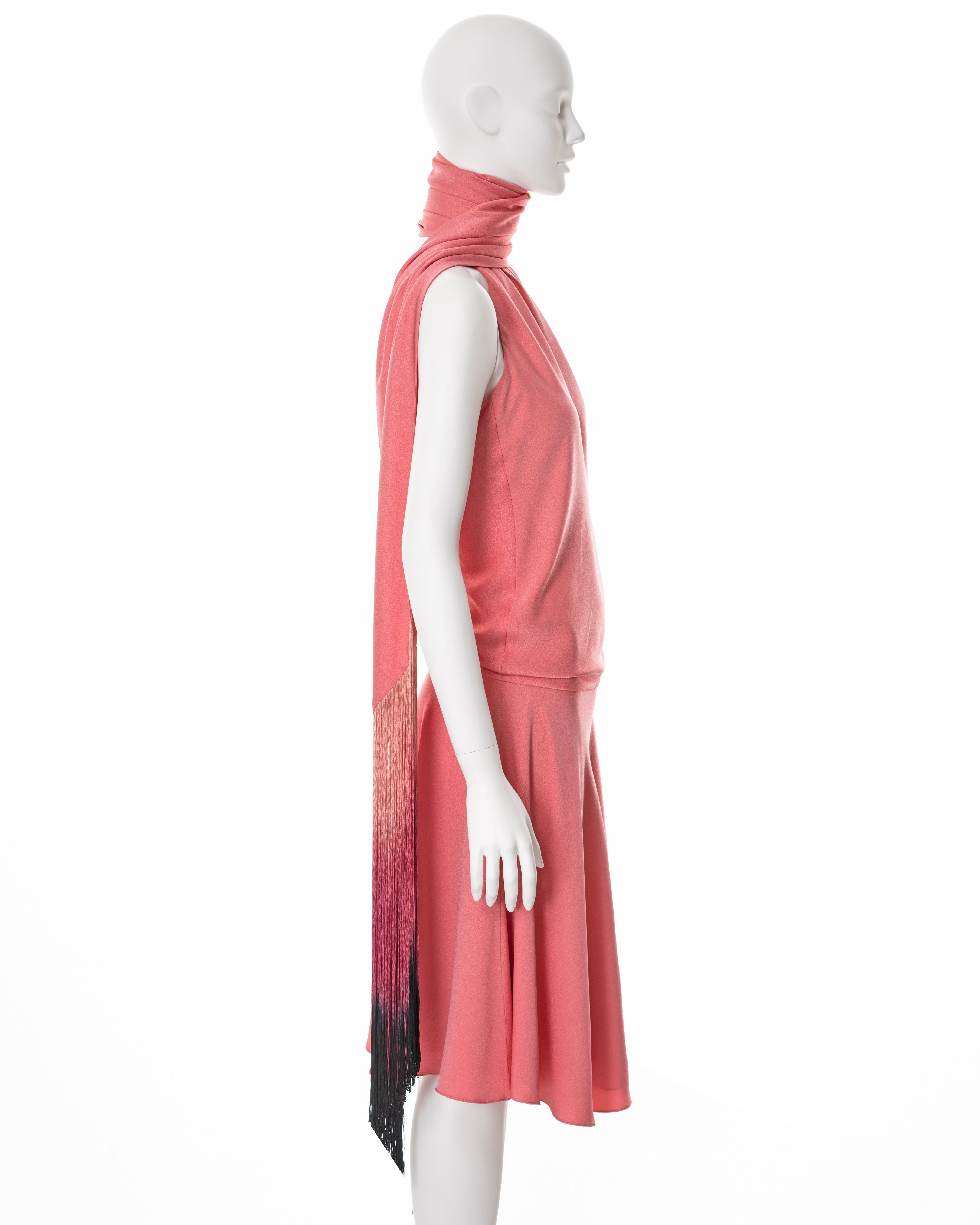 De las mujeres Alexander McQueen vestido pañuelo rosa de seda con flecos, ss 2008