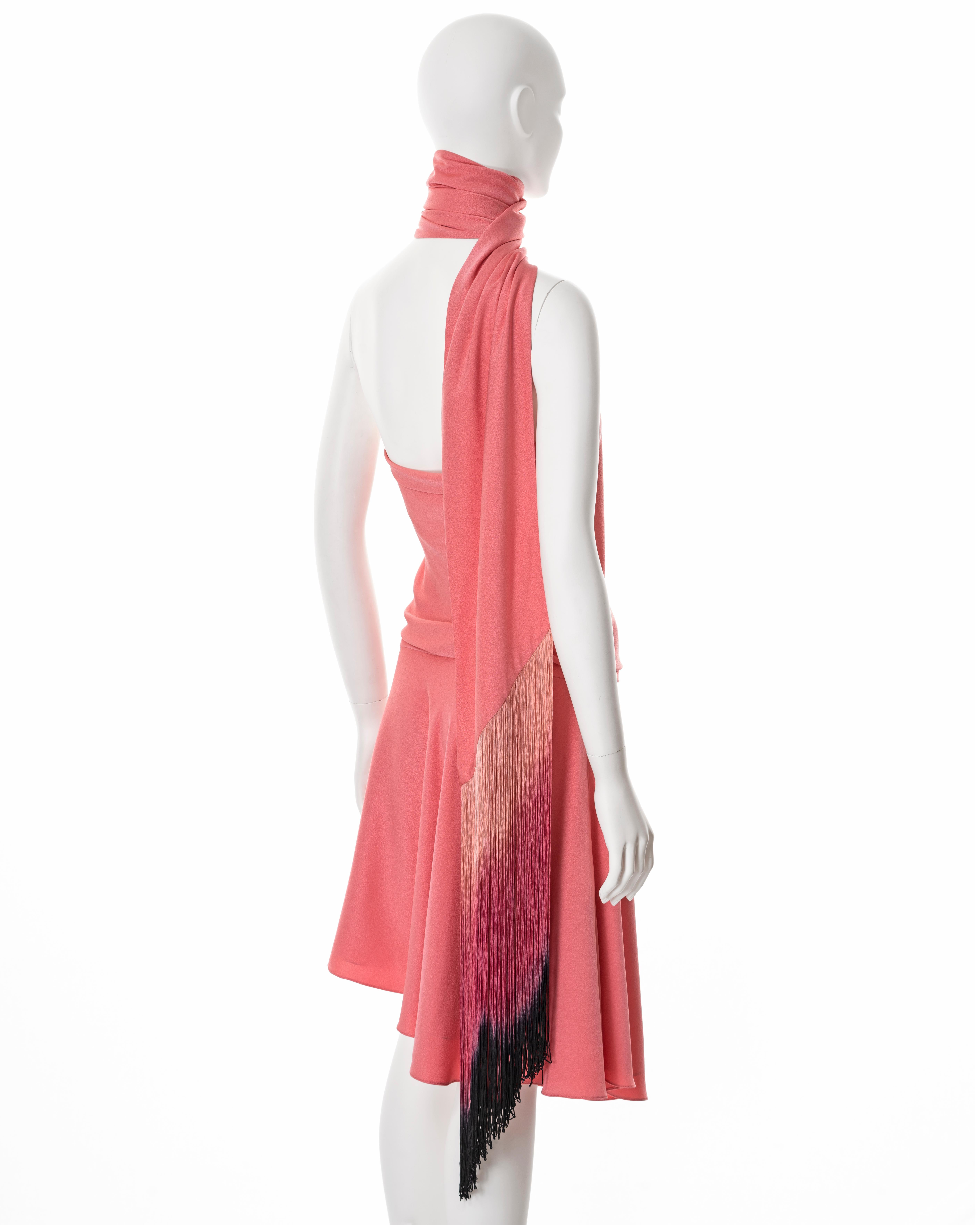 Alexander McQueen pink bias cut silk fringed scarf dress, ss 2008 For Sale 2