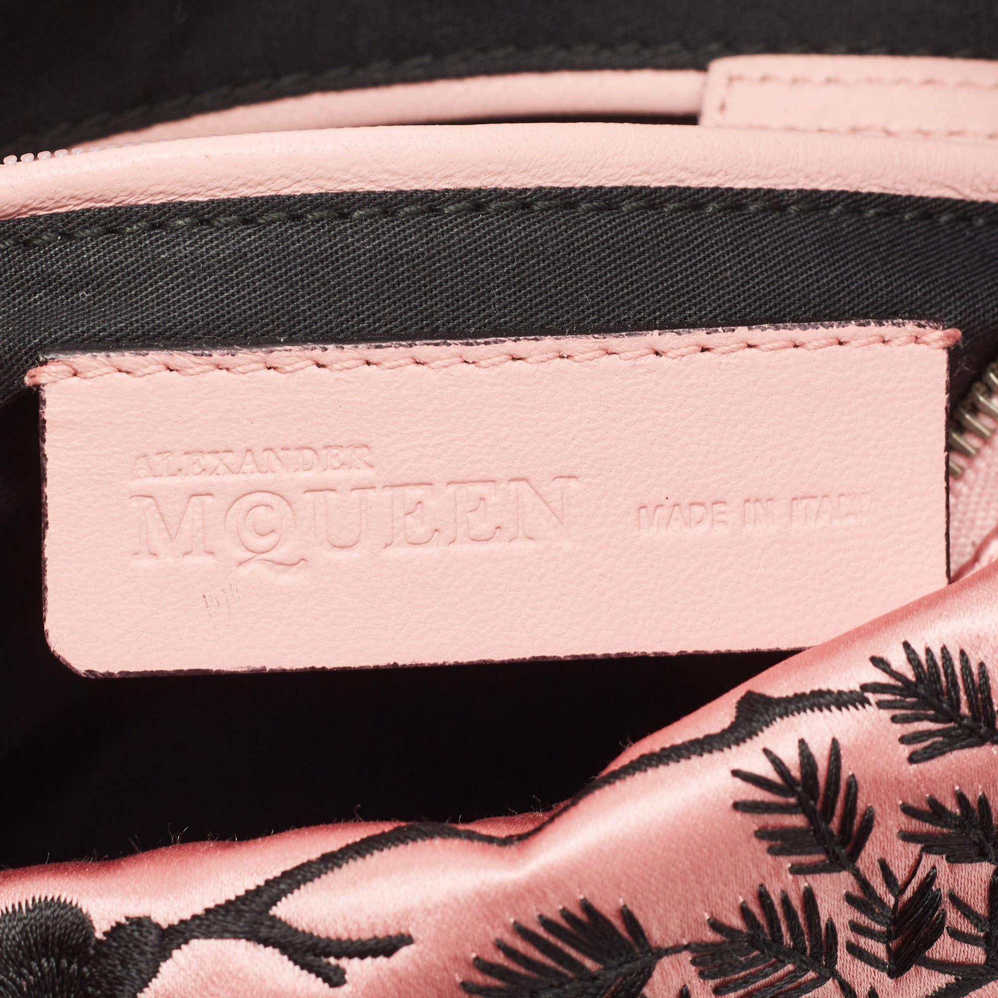 Alexander McQueen Pink/Black Embroidered Satin and Leather De Manta Clutch 6