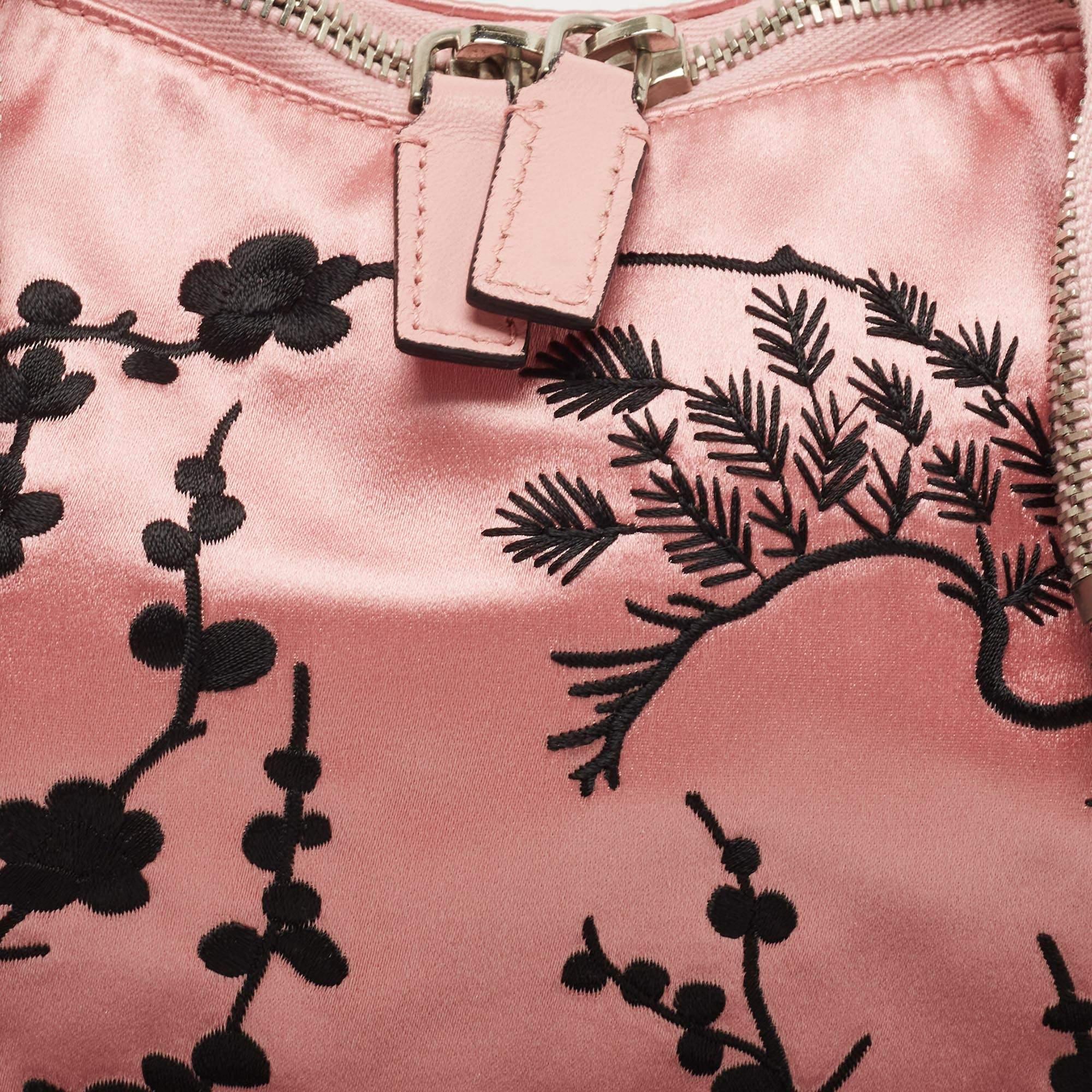 Alexander McQueen Pink/Black Embroidered Satin and Leather De Manta Clutch 4