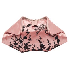Alexander McQueen Pink/Black Embroidered Satin and Leather De Manta Clutch