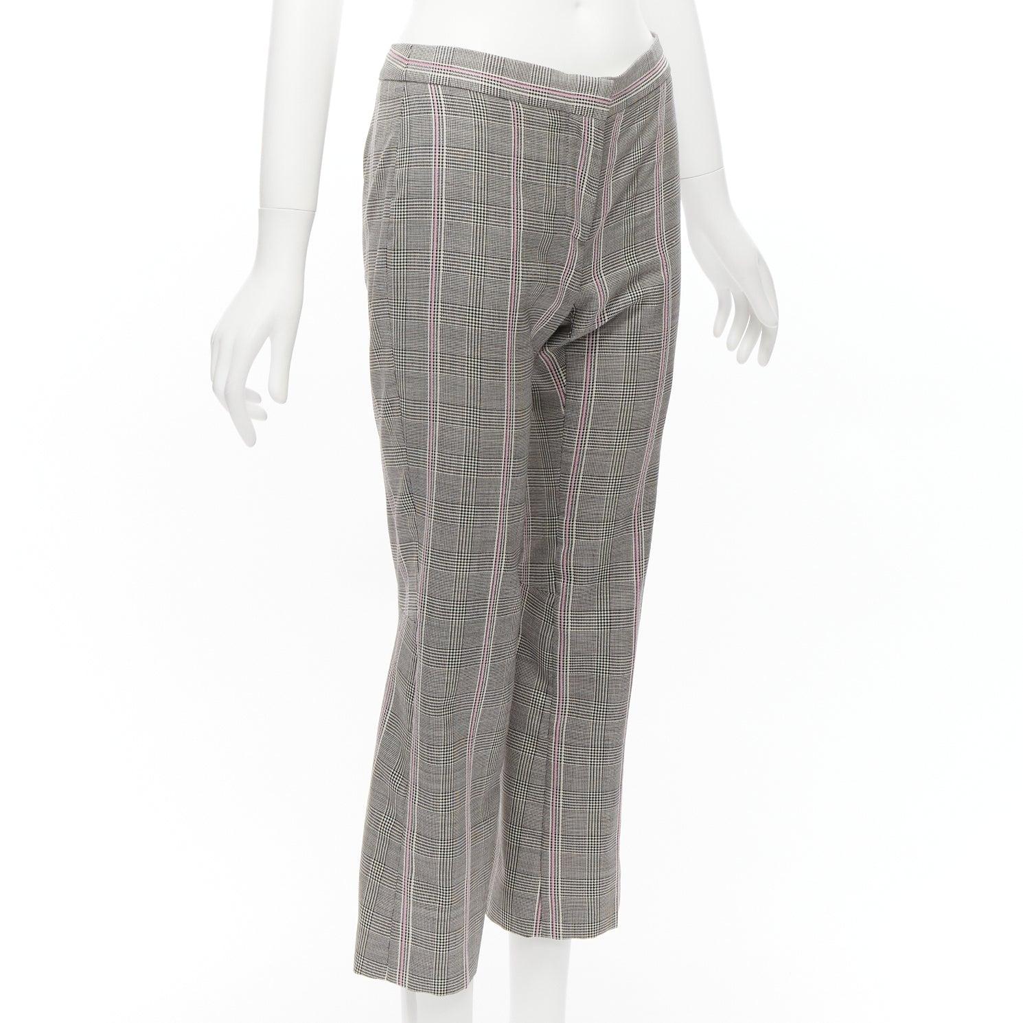 Gray ALEXANDER MCQUEEN pink check 100% virgin wool low waist C-cut trousers IT38 XS