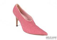 Alexander McQueen pink denim pointed boots with wooden heels,  sz 41