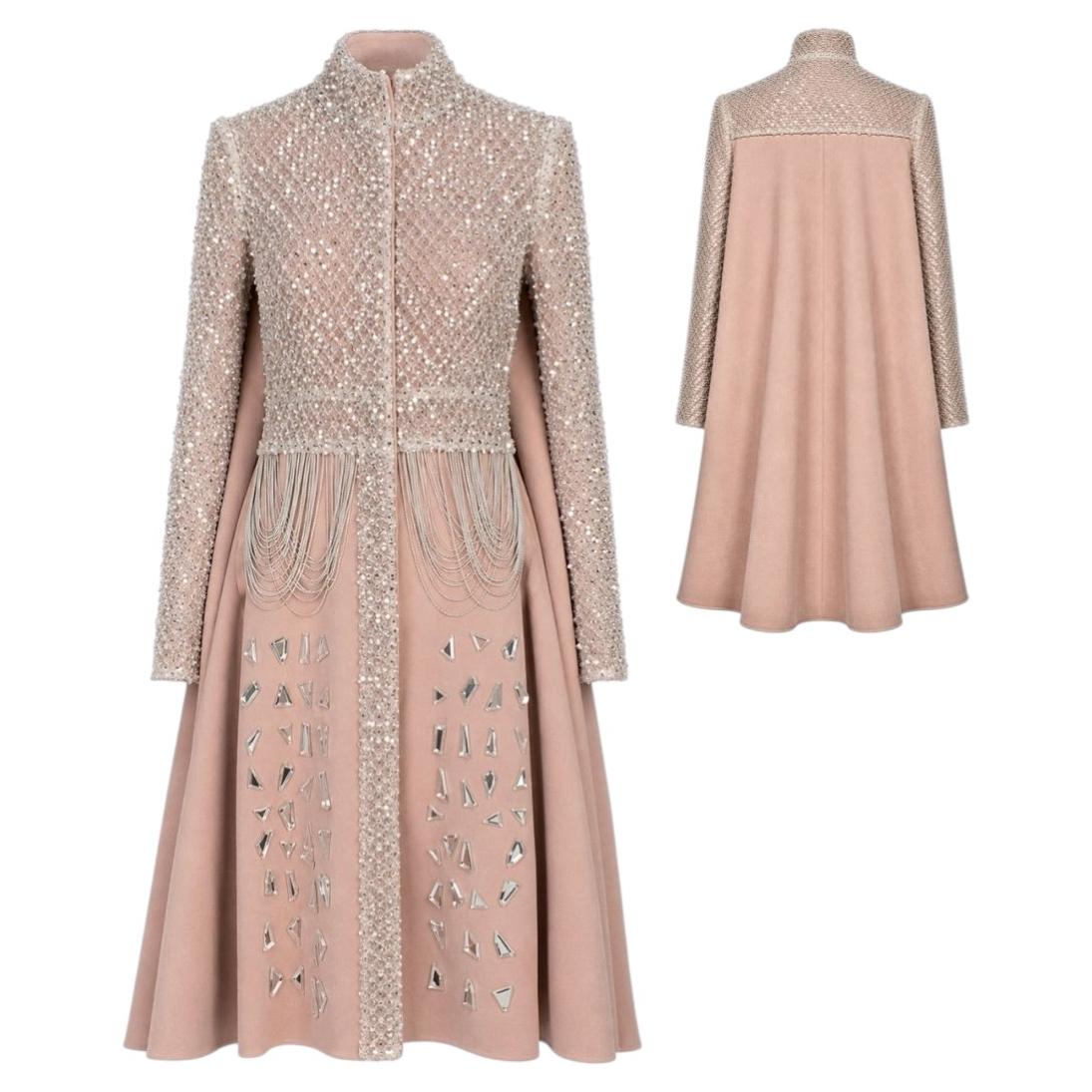 Pre-owned Alexander Mcqueen Pink Embellished Coat Fall/winter 2016 Size 38it