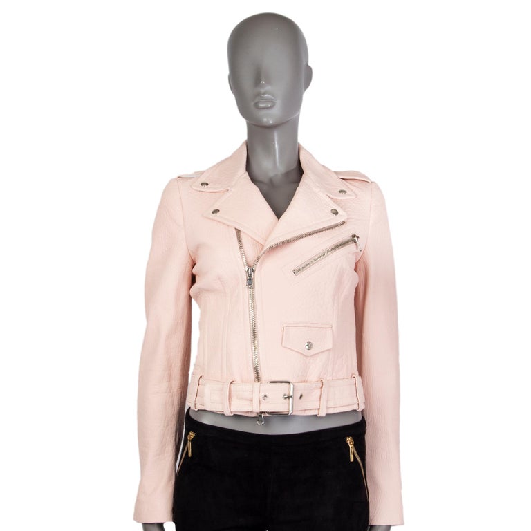 ALEXANDER MCQUEEN pink LEATHER CROPPED BIKER Jacket 40 For Sale at ...