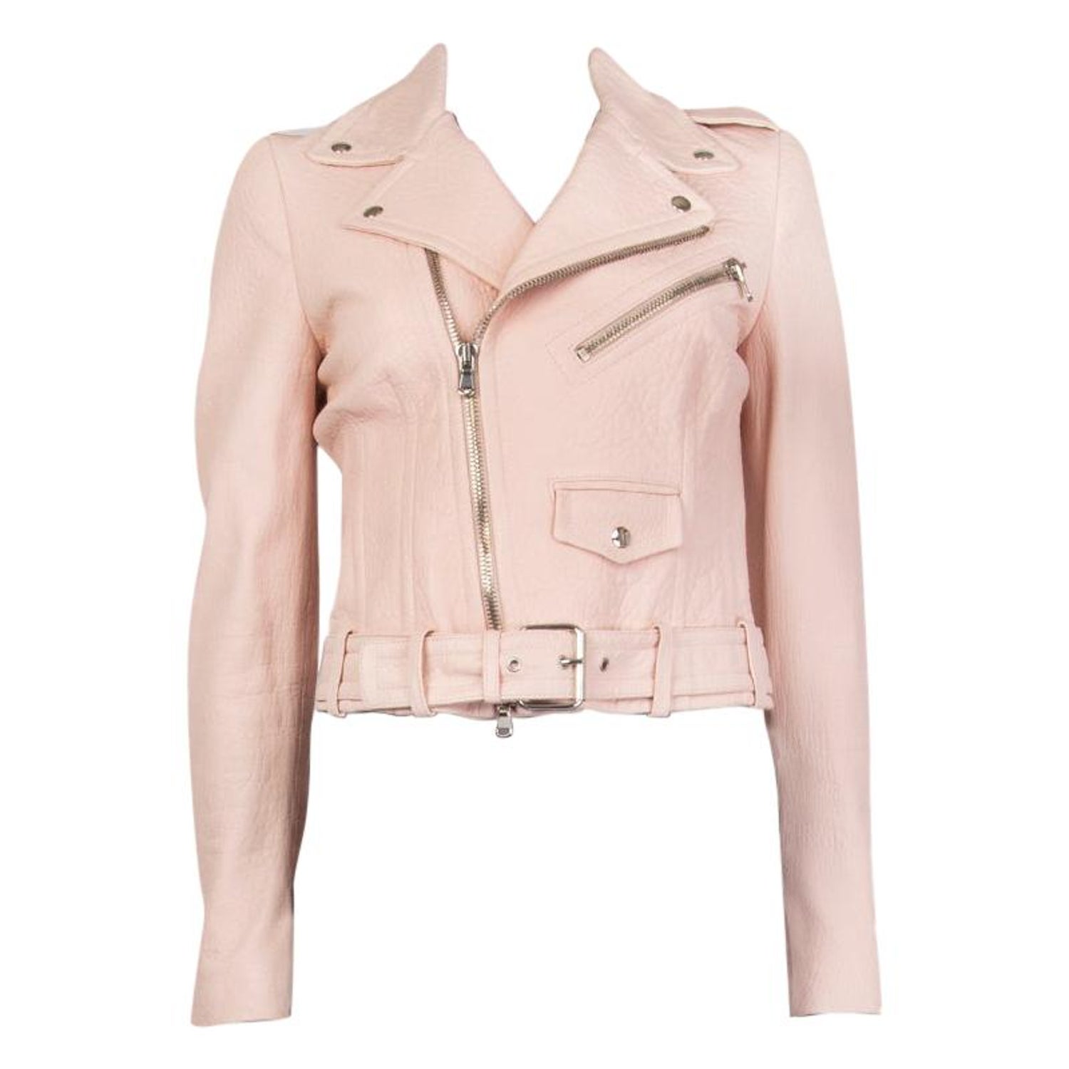 ALEXANDER MCQUEEN pink LEATHER CROPPED BIKER Jacket 40 For Sale at 1stDibs  | light pink leather jacket, pink leather jacket