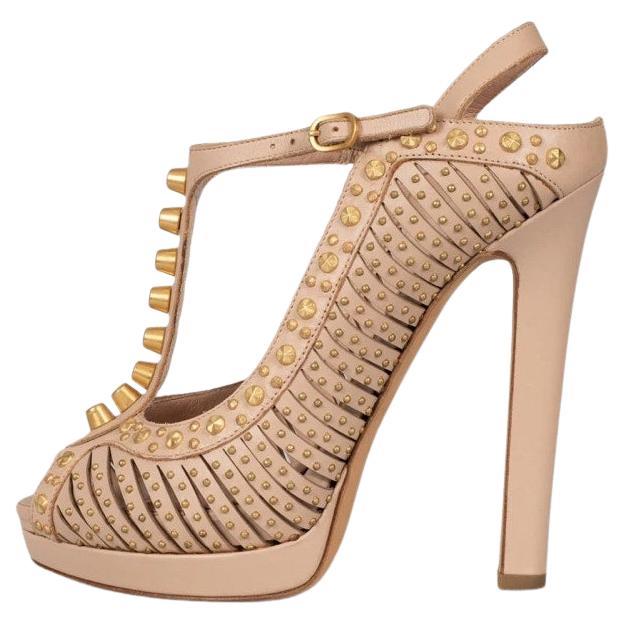 Alexander McQueen Sandalias de piel rosa con detalles dorados Sz.37