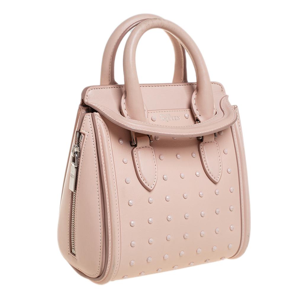 Beige Alexander McQueen Pink Leather Mini Studded Heroine Shoulder Bag