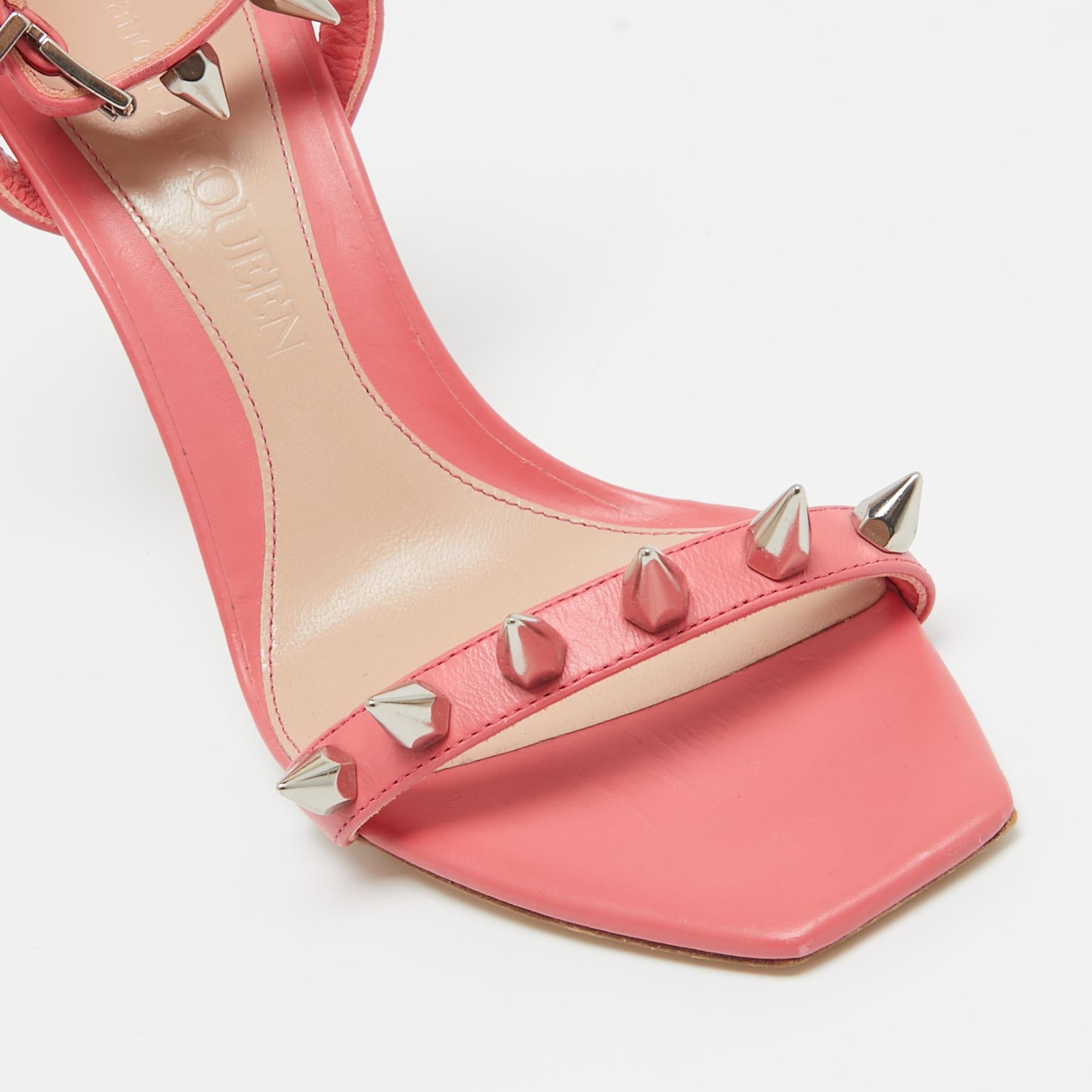 Women's Alexander McQueen Pink Leather Spike Ankle Strap Sandals Size 36.5 For Sale
