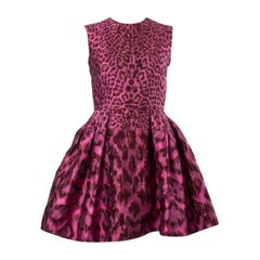 ALEXANDER MCQUEEN pink LEOPARD FLARED BROCADE POUF Cocktail Dress 38