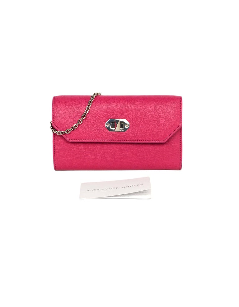 Alexander McQueen Pink Pebbled Leather WOC Wallet On A Chain Crossbody