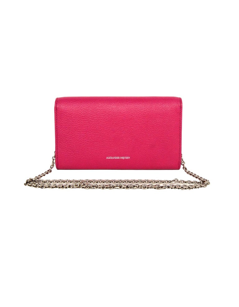 Alexander McQueen Pink Pebbled Leather WOC Wallet On A Chain Crossbody