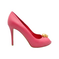 Alexander McQueen Pink Peep-Toe Skull Pumps