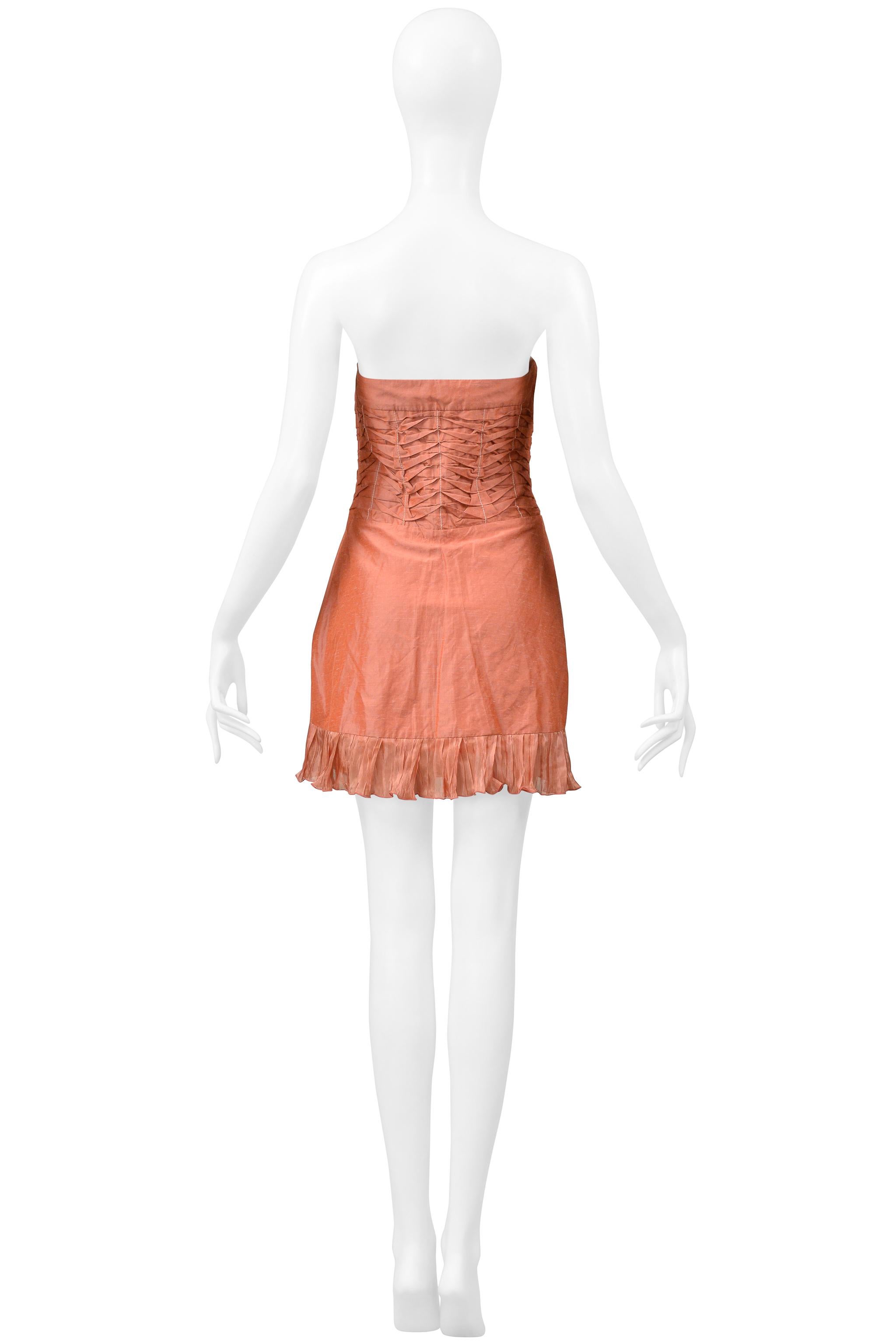 Alexander Mcqueen Pink Pleated Strapless Dress With Ruffle 1990S For Sale 5