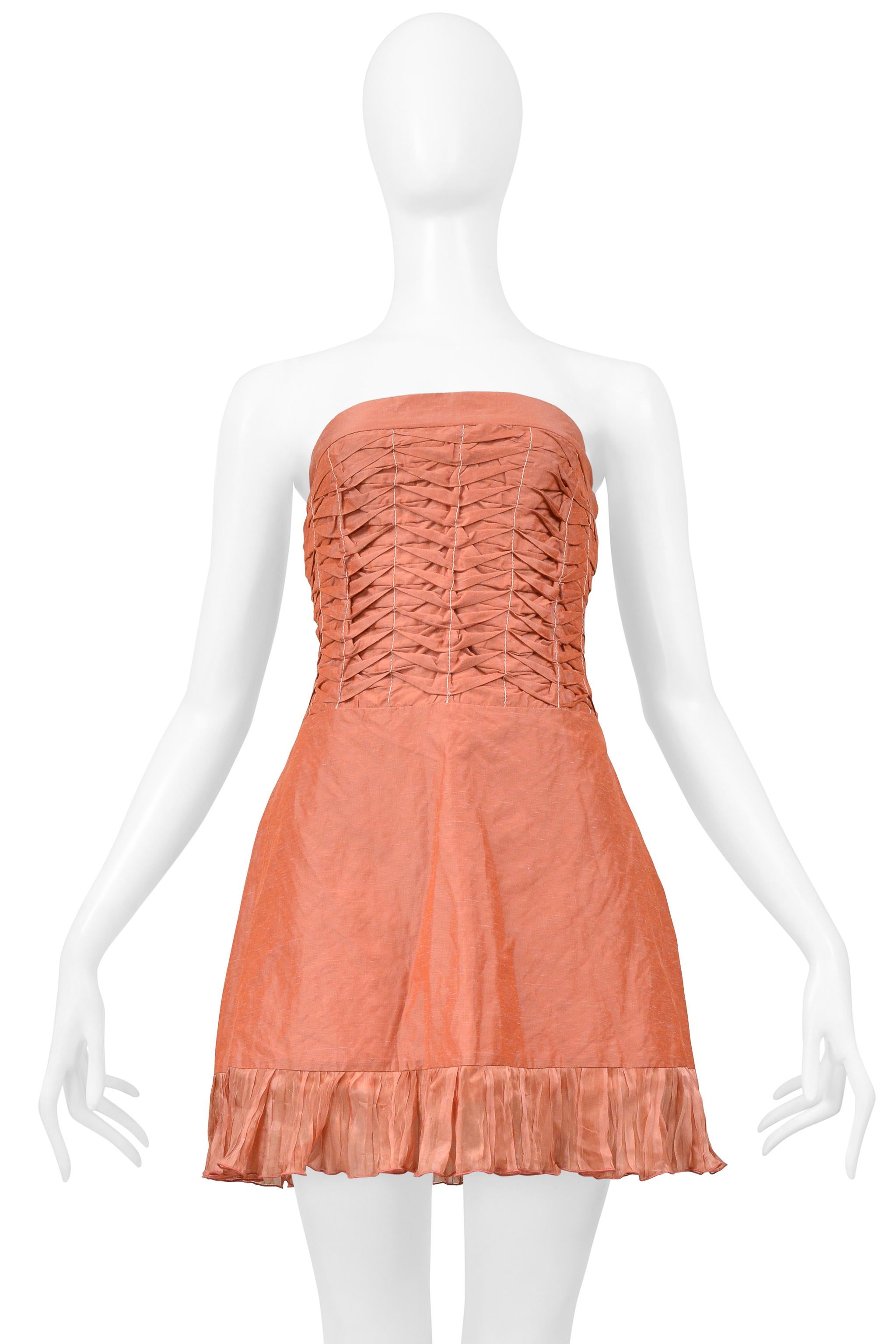 Orange Alexander Mcqueen Pink Pleated Strapless Dress With Ruffle 1990S For Sale