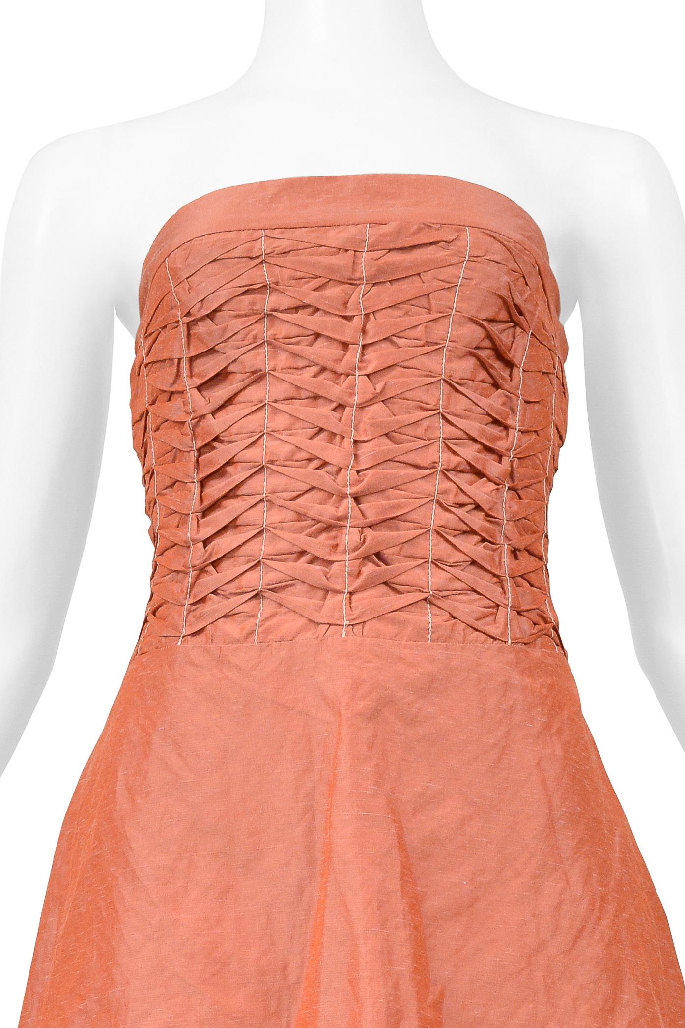 Alexander Mcqueen Pink Pleated Strapless Dress With Ruffle 1990S In Excellent Condition For Sale In Los Angeles, CA