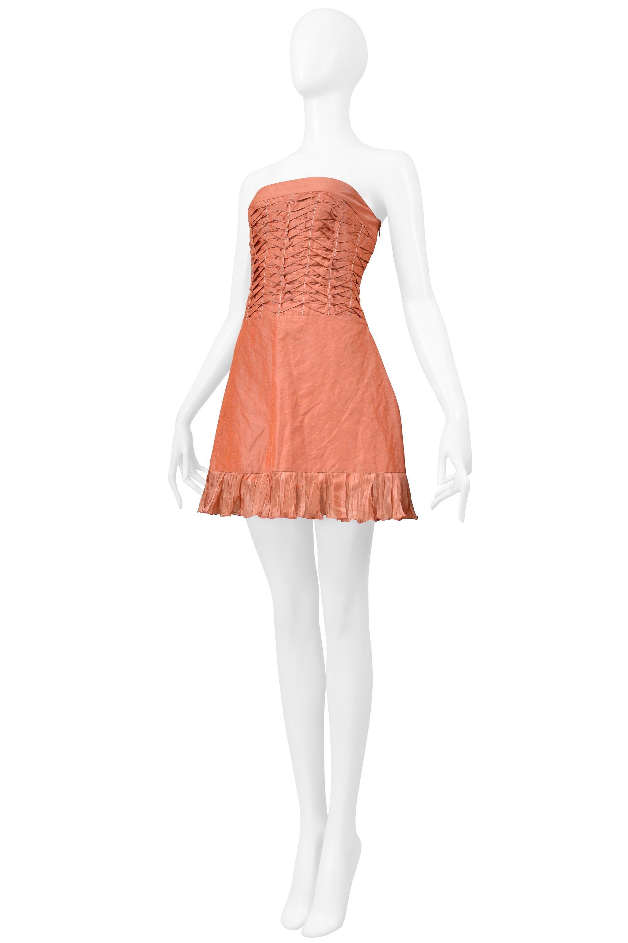 Alexander Mcqueen Pink Pleated Strapless Dress With Ruffle 1990S For Sale 1