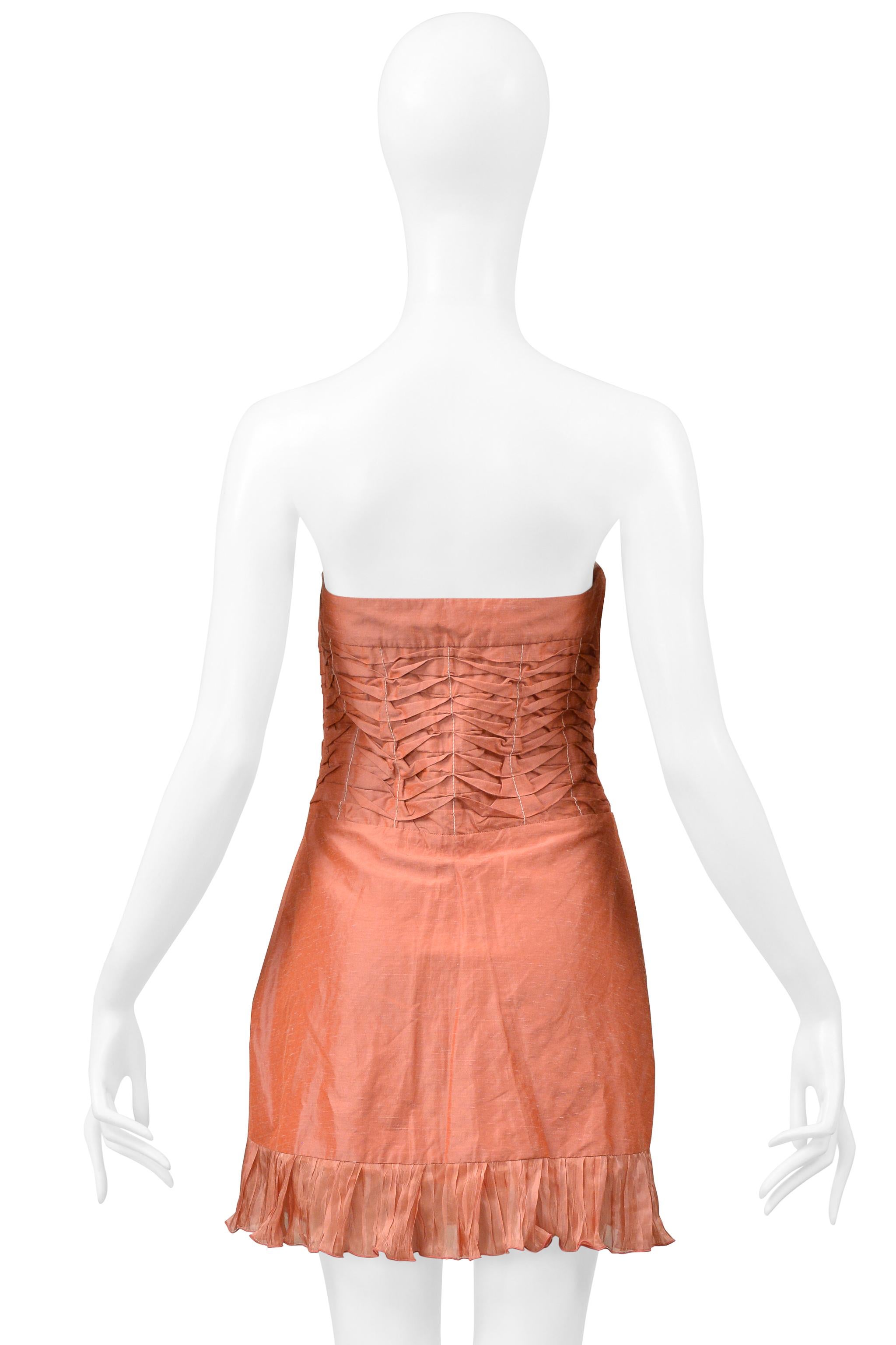 Alexander Mcqueen Pink Pleated Strapless Dress With Ruffle 1990S For Sale 3