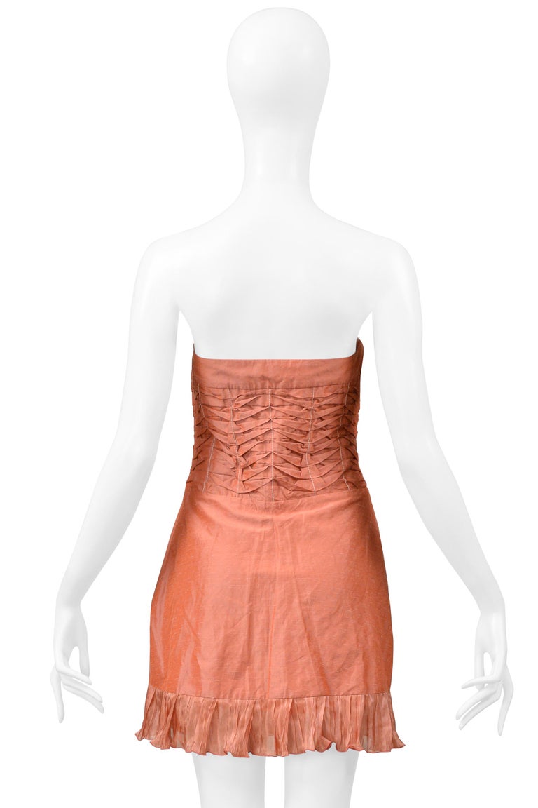 Alexander Mcqueen Pink Pleated Strapless Dress With Ruffle 1990S For Sale  at 1stDibs