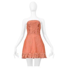 Alexander Mcqueen Pink Pleated Strapless Dress With Ruffle 1990S