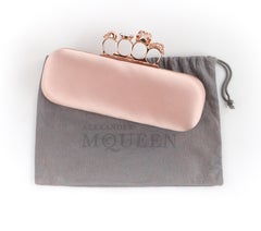 ALEXANDER McQUEEN Pink Satin Rose Gold Crystal Skull Knuckle Ring Duster Clutch
