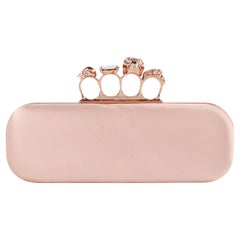 ALEXANDER McQUEEN Pink Satin Rose Gold Crystal Skull Knuckle Ring Duster Clutch