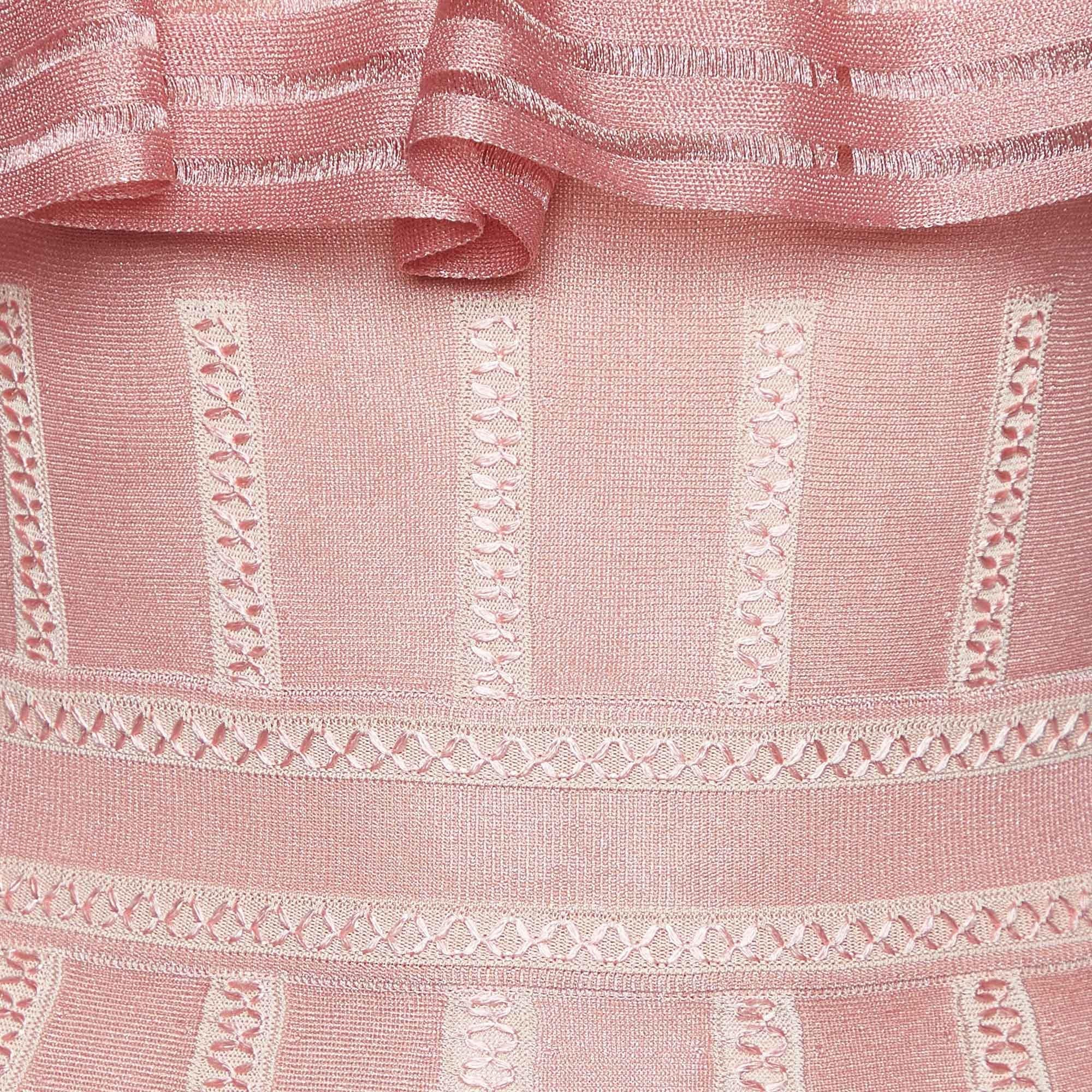 Brown Alexander McQueen Pink Sheer Knit Off Shoulder Maxi Dress XS