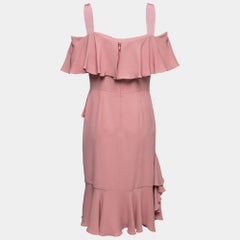 Alexander McQueen Pink Silk Chiffon Ruffled Off-Shoulder Dress M