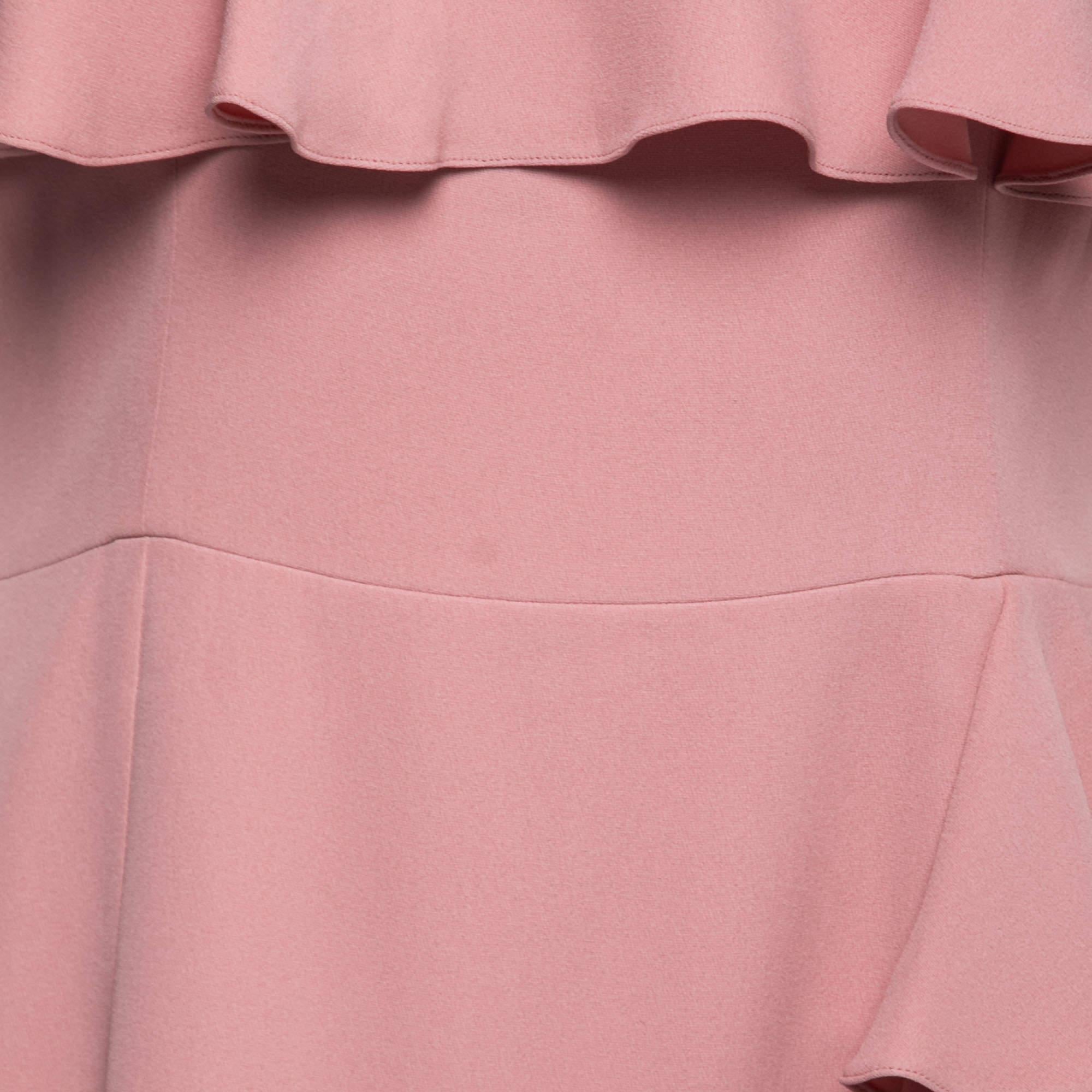 Alexander McQueen Pink Silk Chiffon Ruffled Off-Shoulder Dress M In Excellent Condition In Dubai, Al Qouz 2