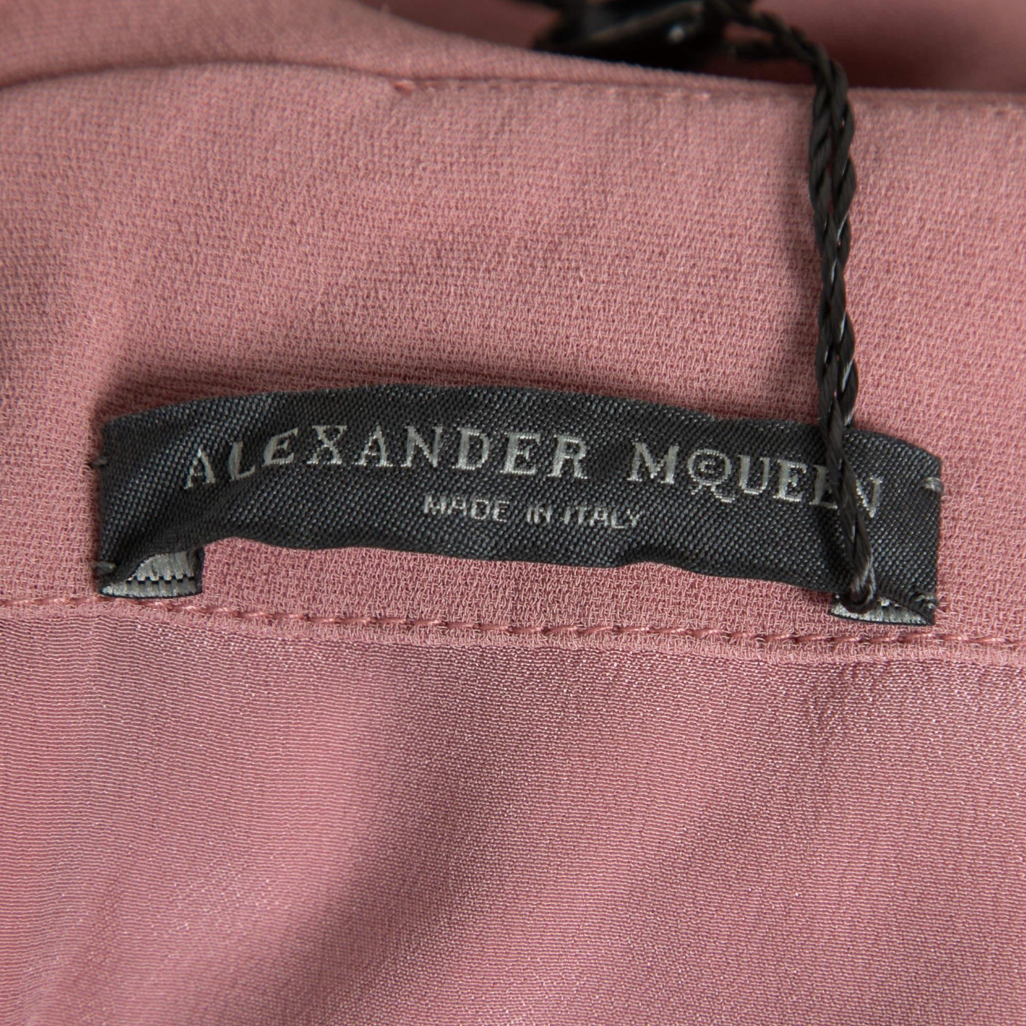 Alexander McQueen Pink Silk Chiffon Ruffled Off-Shoulder Dress M 2