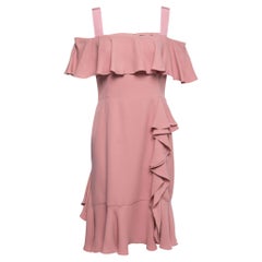Alexander McQueen Pink Silk Chiffon Ruffled Off-Shoulder Dress M