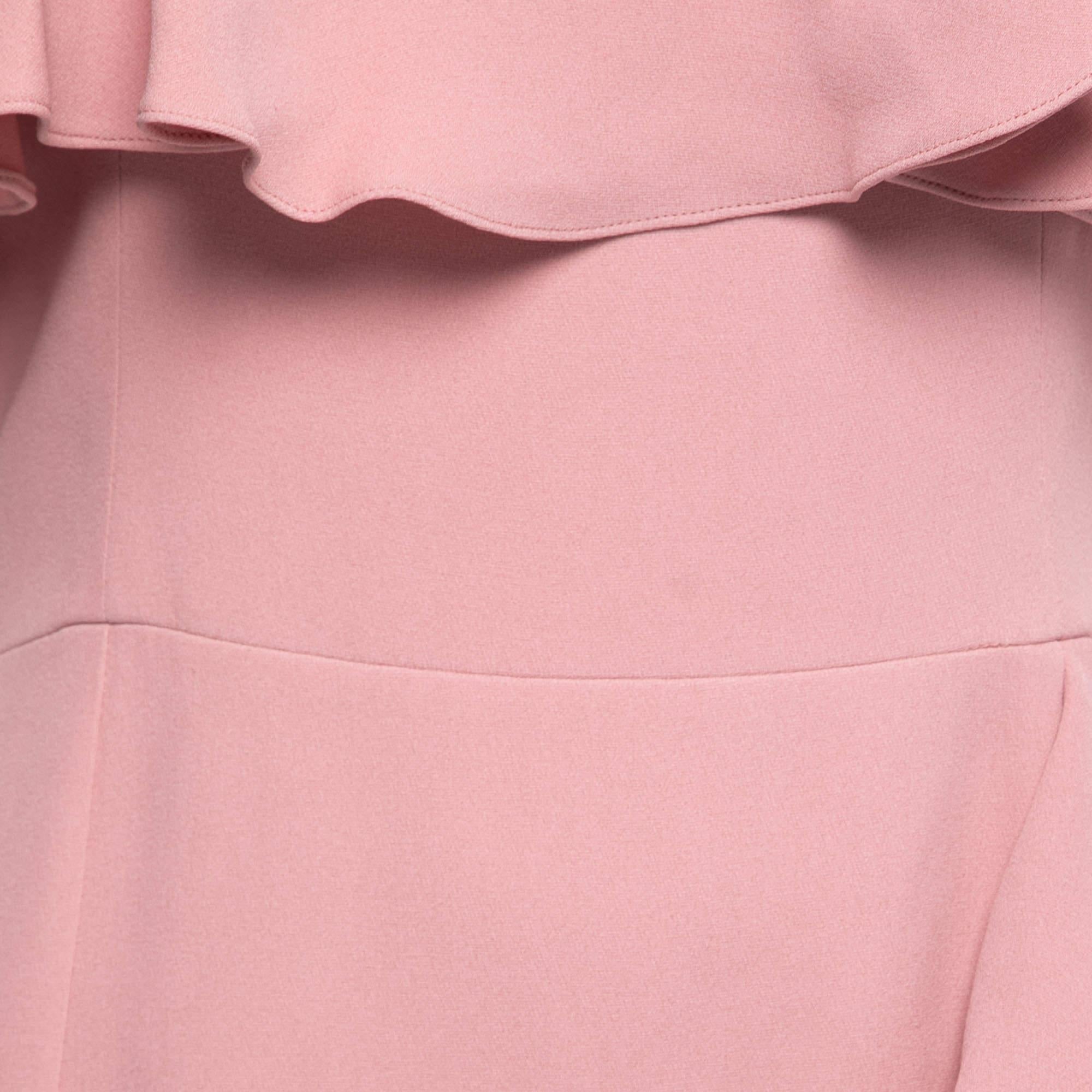 Alexander McQueen Pink Silk Chiffon Ruffled Off-Shoulder Dress S For Sale 2