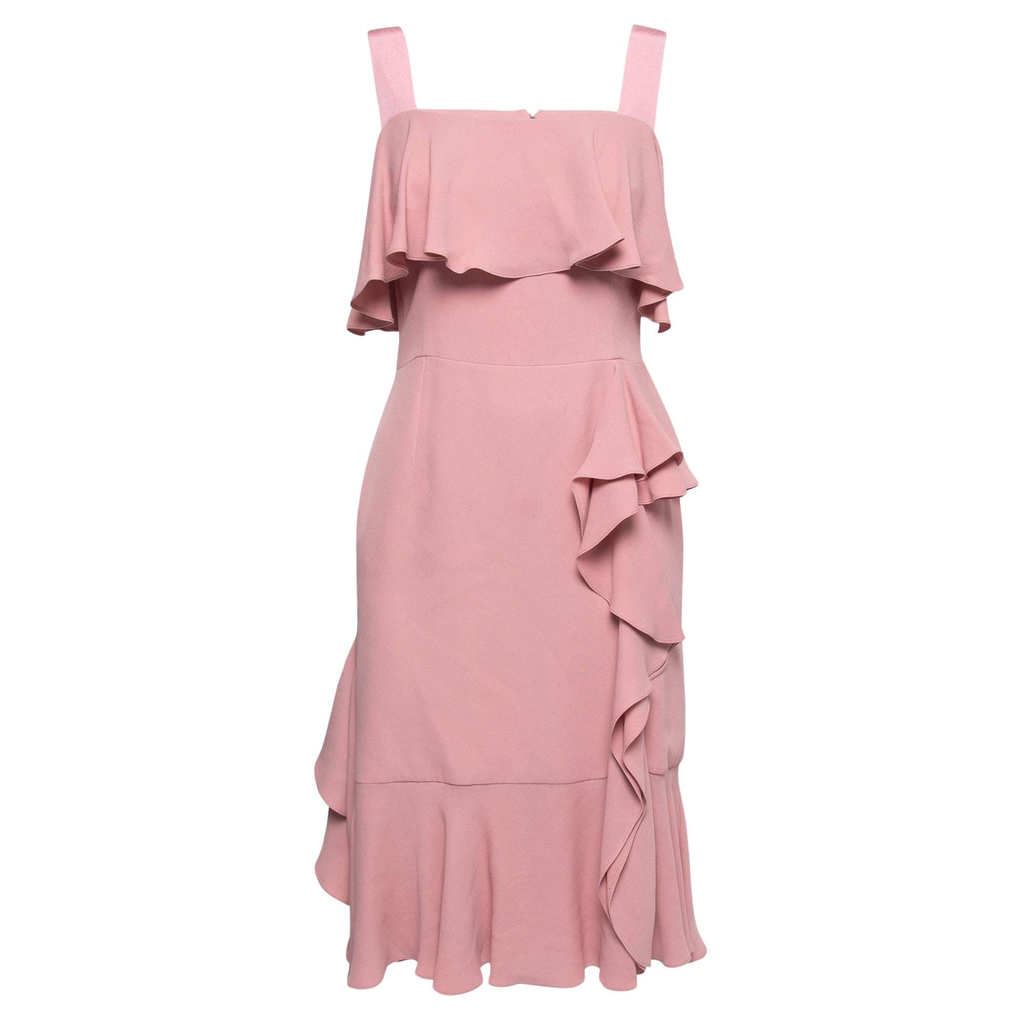 Alexander McQueen Pink Silk Chiffon Ruffled Off-Shoulder Dress S For Sale