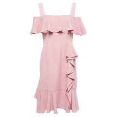 Alexander McQueen Pink Silk Chiffon Ruffled Off-Shoulder Midi Dress M