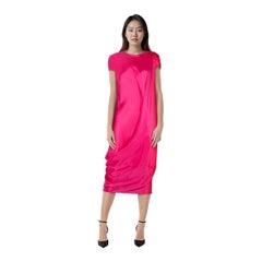 Alexander McQueen - Vestito midi drappeggiato in seta rosa taglia S