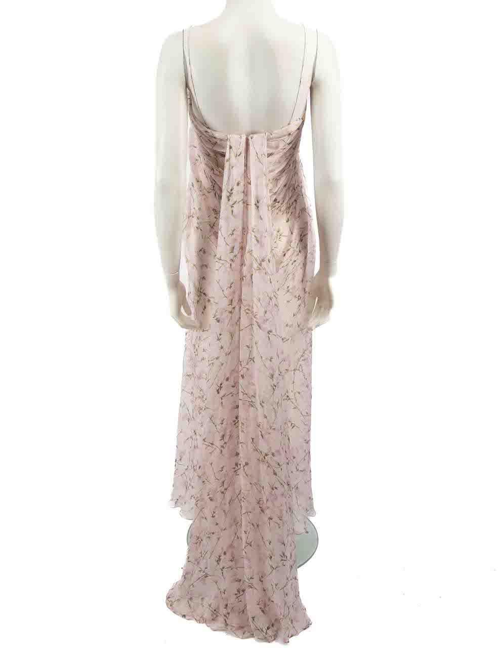 Alexander McQueen Pink Silk Floral Pattern Gown Size L In Good Condition For Sale In London, GB