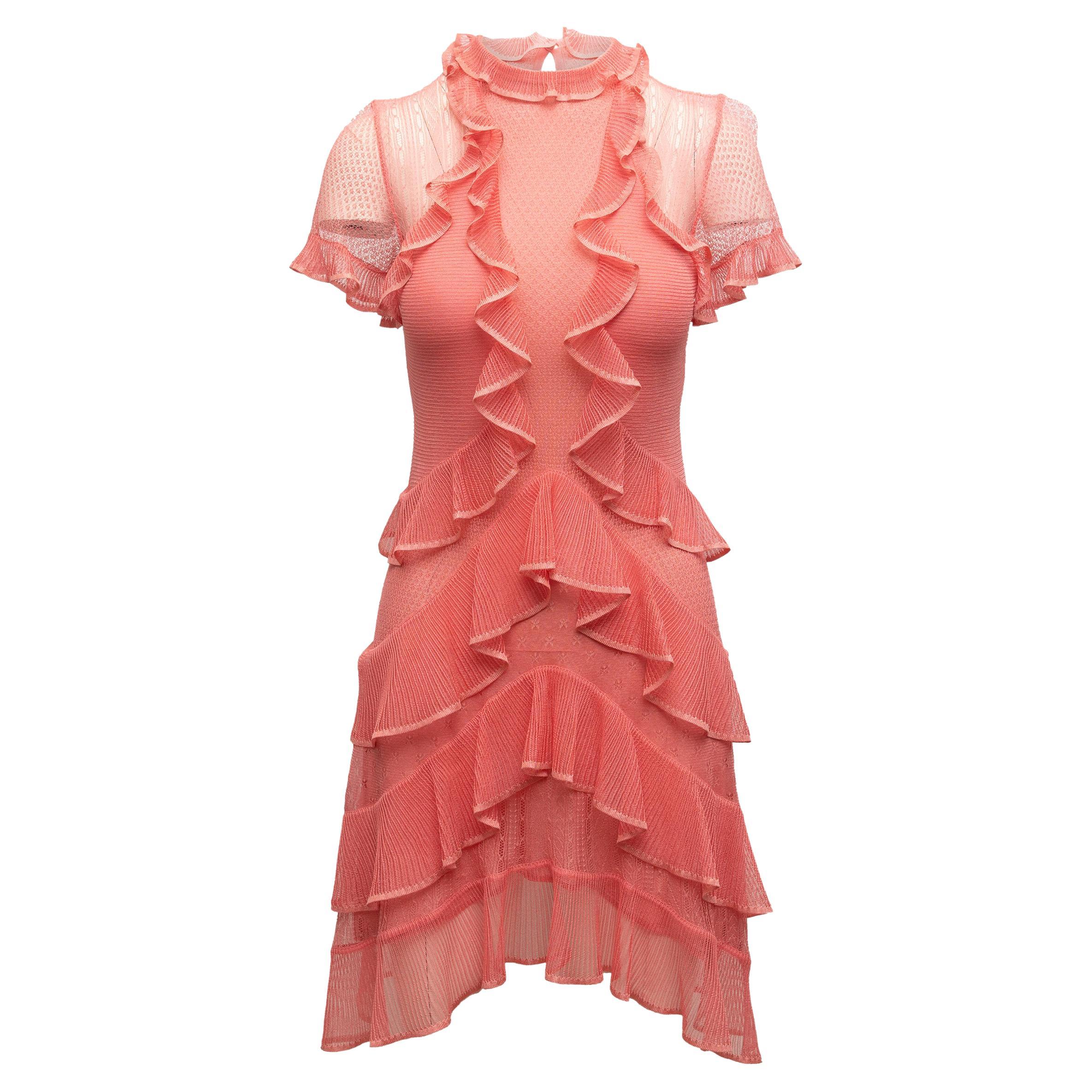 Alexander McQueen Pink Silk Knit Ruffled Dress