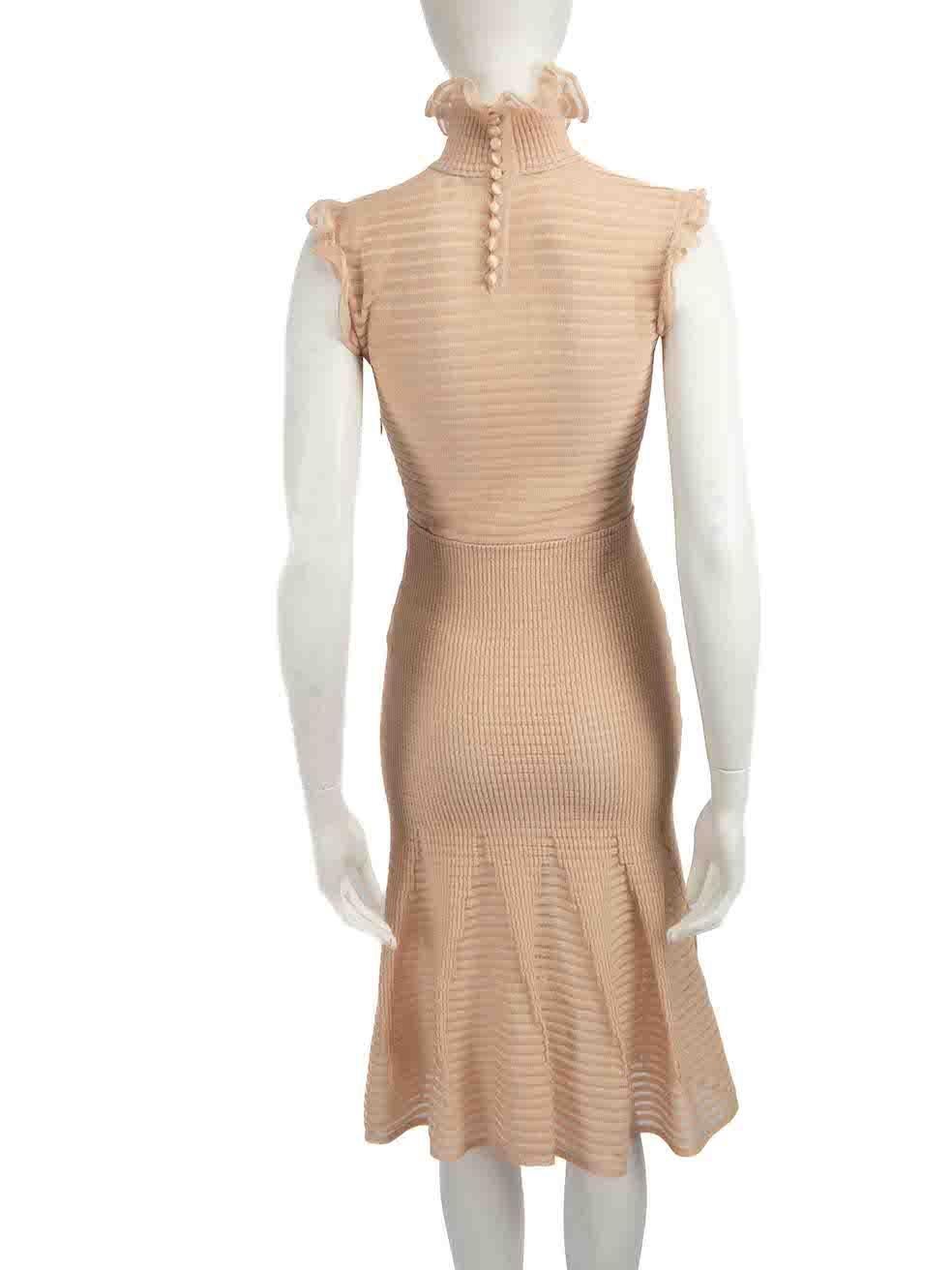 Alexander McQueen Pink Silk Striped Ruffle Dress Size XS In Good Condition For Sale In London, GB