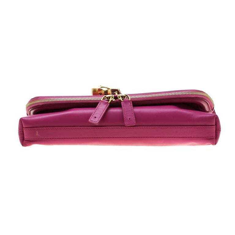 Alexander McQueen Pink Skull Padlock Leather Studded Fold Over Clutch ...
