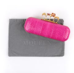 ALEXANDER MCQUEEN Pink Snakeskin Skull Knuckle-Duster Box Clutch