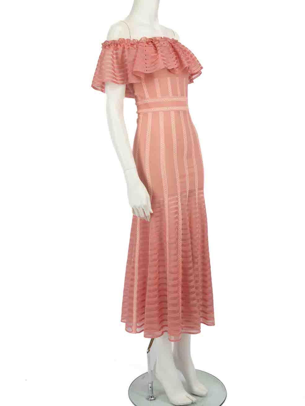 CONDITION is Never worn, with tags. No visible wear to dress is evident on this new Alexander McQueen designer resale item.
 
 
 
 Details
 
 
 Pink
 
 Viscose
 
 Knit dress
 
 Striped pattern
 
 Maxi
 
 Off the shoulder
 
 Figure hugging fit
 
