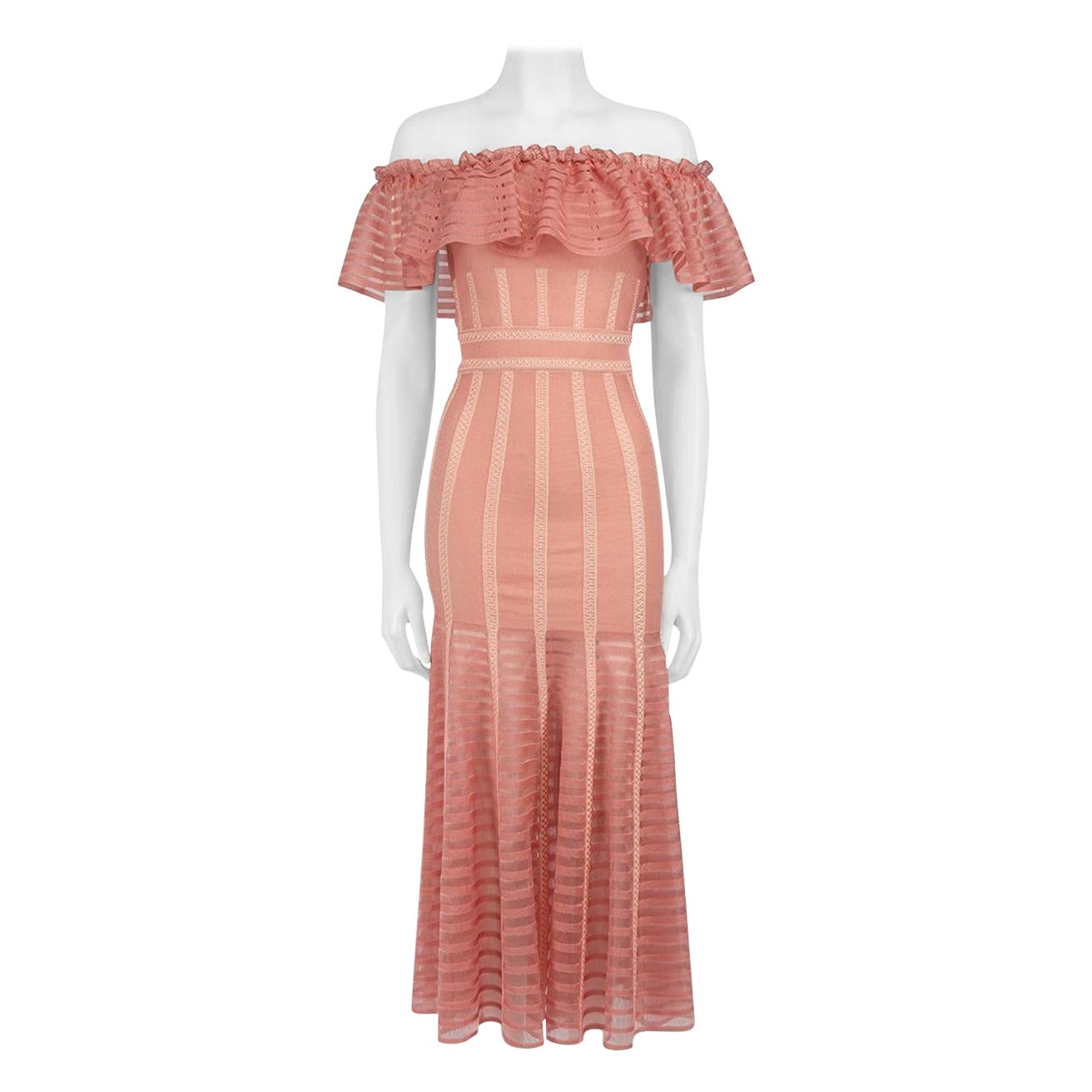 Alexander McQueen Pink Striped Knit Off-Shoulder Dress Size XS
