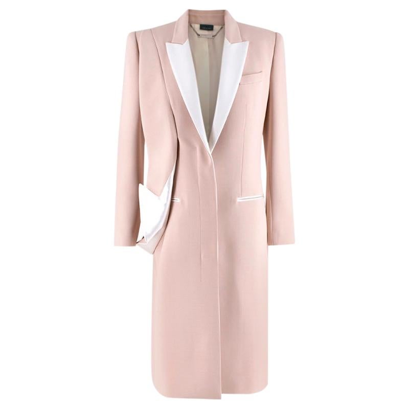 Alexander McQueen Pink Wool & Silk Drop Lapel Coat - Size US 6 For Sale
