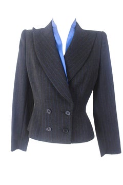 Alexander McQueen Pinstripe Blue Satin Lined Suit Fall 1997 Collection