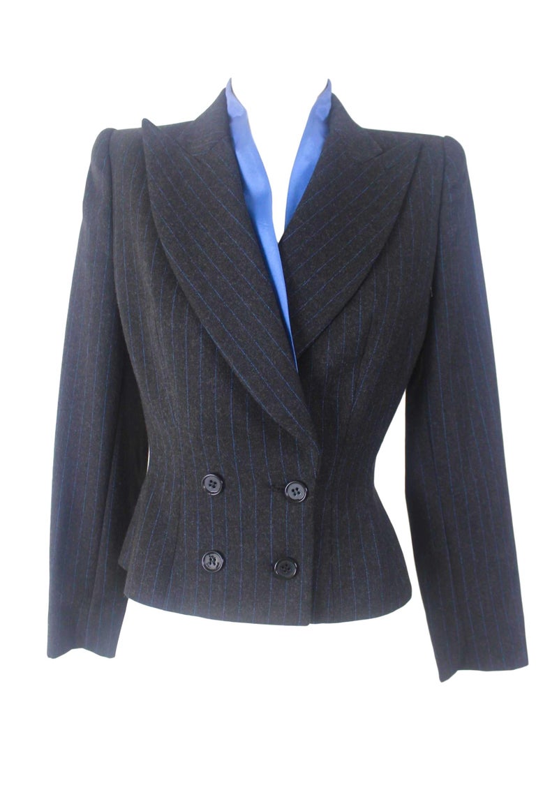 Alexander McQueen Pinstripe Blue Satin Lined Suit Fall 1997 Collection ...