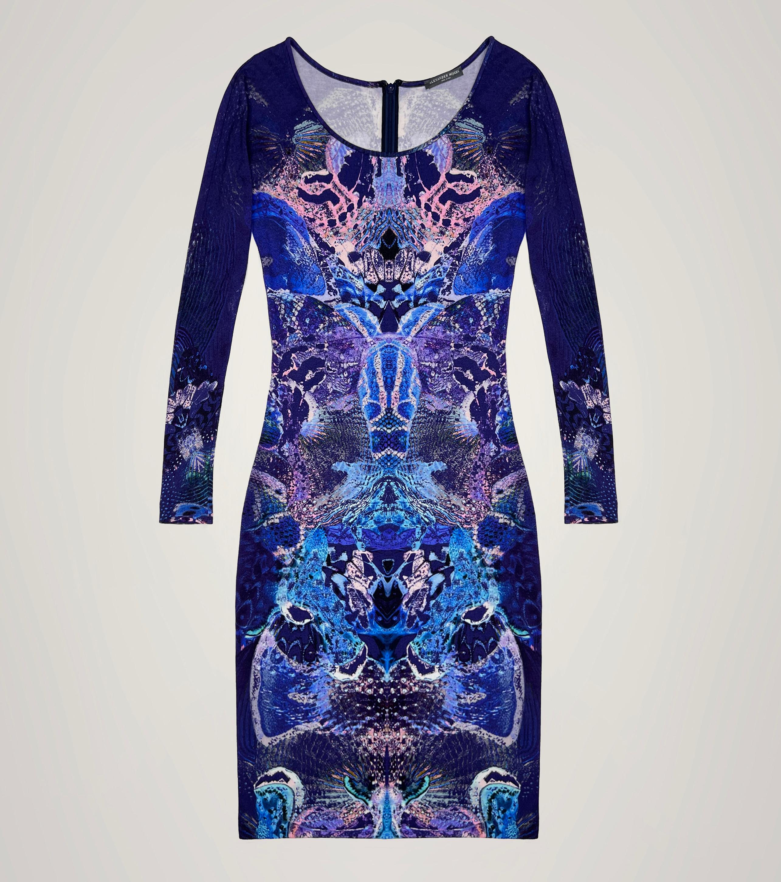 Alexander McQueen 
Plato's Atlantis dress
collection: S/S 2010 
 
size IT38
made in Italy
color: multi
back zipper: ykk
condition: gently used
 
composition: 94% viscose + 6% elastane
elastic fabric
 
Measurements:
chest ~ 38 cm
sleeve from neck to
